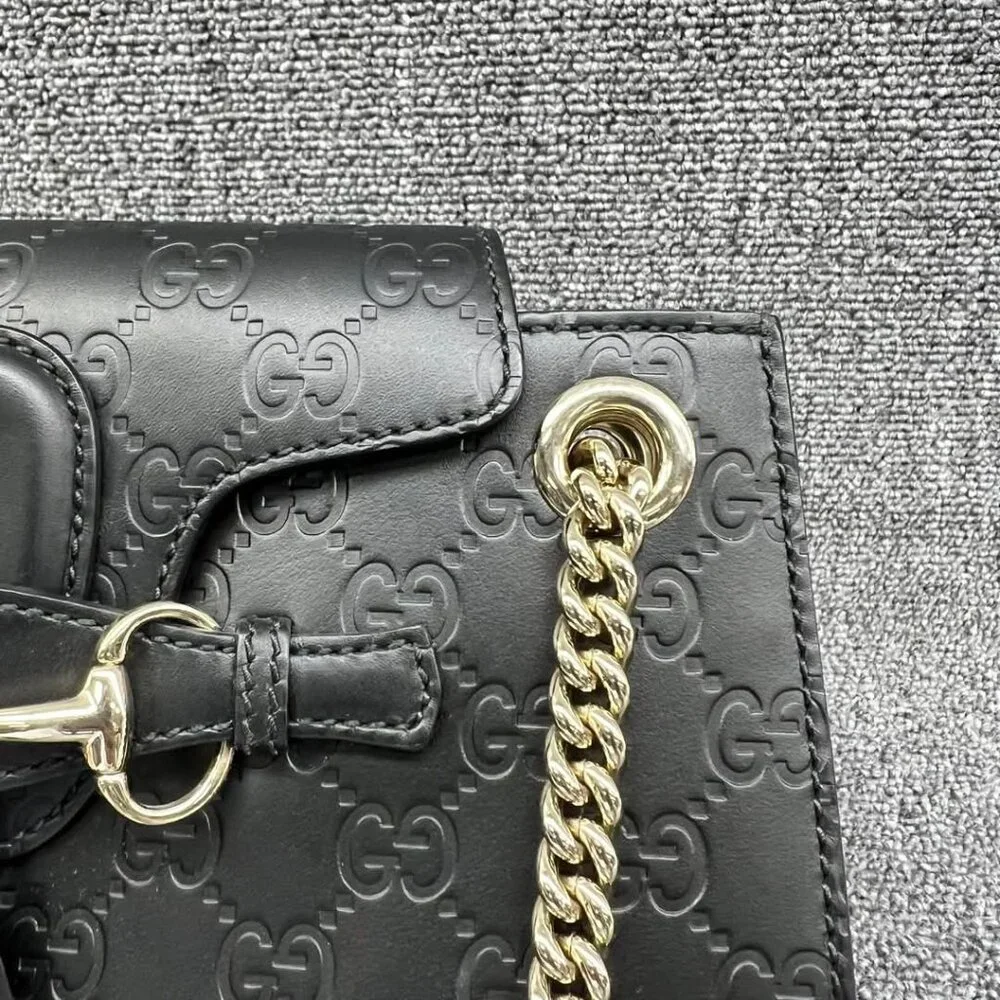 GUCCI Emily Black Leather Shoulder Bag 620-032825 - Picture 7 of 14